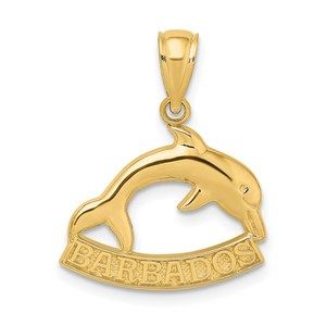 14k Yellow Gold Travel Polished BARBADOS Small Dolphin Necklace Charm Pendant